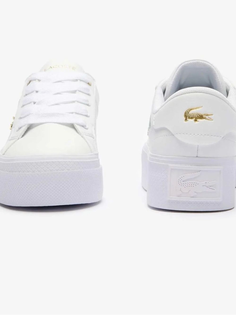 Lacoste White Low-Top Platform Sneakers with Gold Croc Accent - Picture 5 of 7
